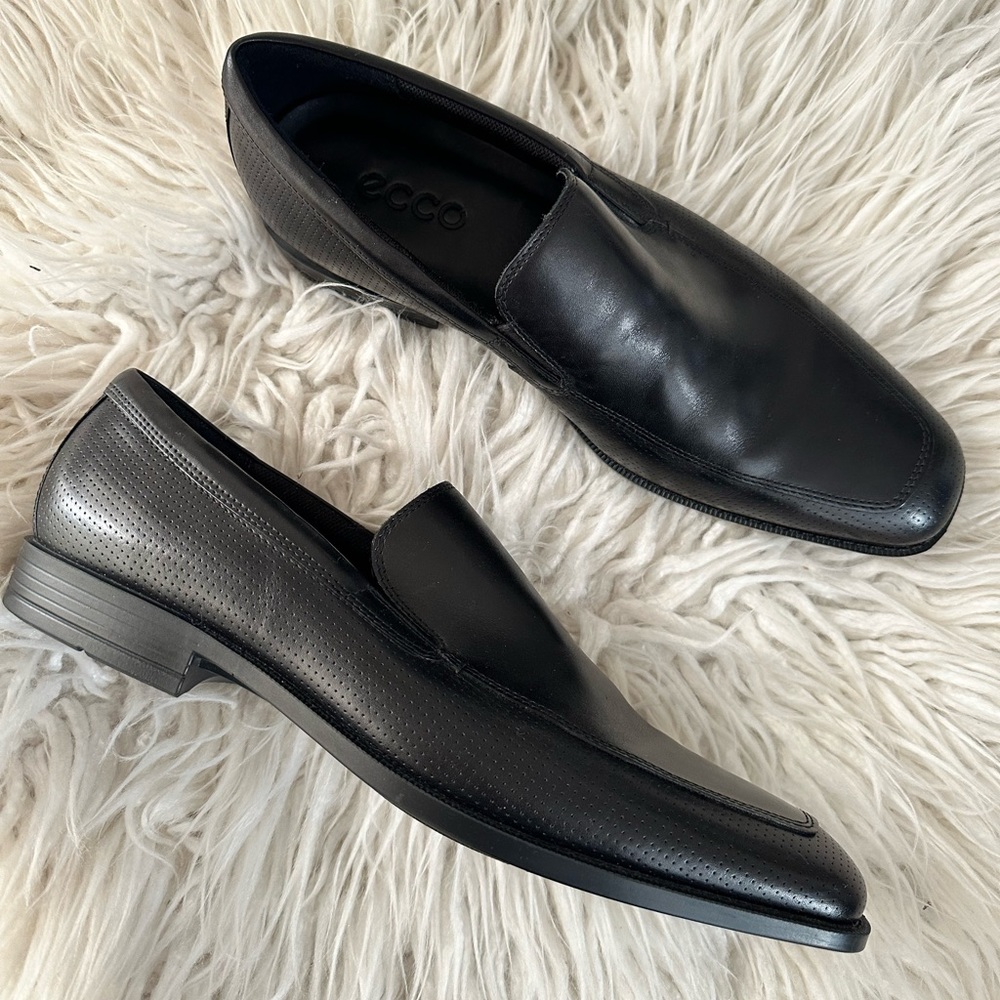Ecco black leather slip on career work shoes men’s size 47